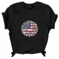 Black crew neck short sleeve T-shirt featuring an American flag sunflower graphic. - S / Tops / Black