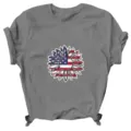 Casual grey crewneck short sleeve t-shirt featuring American flag sunflower graphic print. - S / Tops / Gray