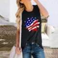 Summer women casual sleeveless tank top with patriotic US flag sunflower graphic print streetwear. - S / Tops / Black