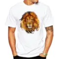 Close-up detail of the stylish animal head print on our casual crew neck white t-shirt. - S / Top-Realistic Lion Head (3)