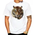 Men casual white short sleeve t-shirt featuring a realistic tiger head graphic print. - Top-Realistic Tiger Head (5)