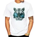 Men's white short sleeve t-shirt with cool tiger sunglasses print casual summer top - Top-Tiger with Sunglasses (7)