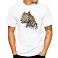Men's casual white short sleeve t-shirt featuring a colorful watercolor leopard head print. - Top-Splatter Leopard Head (8)