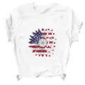 American flag sunflower print white short sleeve casual t-shirt for summer wear. - S / Tops / White