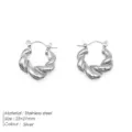 Stainless steel twisted hoop earrings for women, stylish silver geometric jewelry piece. - TE19131 / Steel