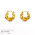 Twisted stainless steel hoop earrings 14k gold plated chunky daily jewelry for women. - TE19131 / Gold