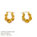Twisted stainless steel hoop earrings in 14K gold color, stylish geometric jewelry for women. - TE19132 / Gold