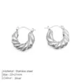 Stainless steel twisted hoop earrings, silver thick chunky hoops, minimalist daily fashion jewelry. - TE19133 / Steel
