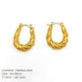 Stainless steel twisted gold hoop earrings 26x20mm waterproof minimalist jewelry - TE19134 / Gold