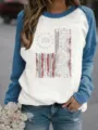 Donna felpa raglan patriottica bandiera USA 1776 grafica casual manica lunga invernale top - Blu