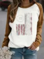 Donna vintage bandiera americana grafica raglan manica lunga felpa in pile pullover top - Taglia S / Top / Cachi