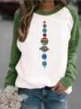 Γυναικείο casual φούτερ με μανίκια raglan και εντυπωσιακό τύπωμα πλανητών στο στήθος. - S / Tops / Πράσινο