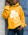Femme sweat à capuche manches longues casual jaune imprimé trèfle haut mode tendance. - S / Hauts / Jaune