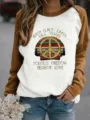 Casual raglan fleece sweatshirt with vintage peace print and inspirational text for women. - S / Tops / Khaki