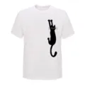 Ανδρικό λευκό κοντομάνικο t-shirt με χαριτωμένο σχέδιο γάτας casual καθημερινό top. - S / Κρεμαστή Γάτα (1003) / Tops