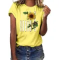 Women casual yellow t-shirt short sleeve sunflower american flag graphic summer top. - Yellow