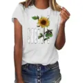 Women Summer Short Sleeve T-Shirt Sunflower American Flag Graphic Casual Tee Top - White