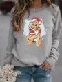 Christmas golden retriever print fleece sweatshirt for women, cozy crewneck casual long sleeve top. - S / Tops / Gray