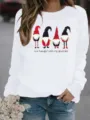Detail view of women's Christmas gnome graphic fleece pullover sweatshirt in white. - S / Tops / White
