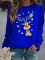 Felpa invernale natalizia con stampa renna manica lunga felpata donna casual top pullover - Blu