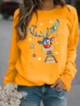 Women's Christmas Reindeer Print Long Sleeve Sweatshirt Casual Crew Neck Pullover - S / Tops / Yellow