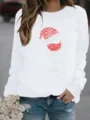 Detailed view of Christmas rhinestone wine glass graphic on cozy white long sleeve sweatshirt. - S / Tops / White