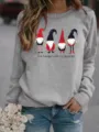 Detailed view of casual grey fleece pullover sweatshirt featuring cute Christmas gnome graphic print. - S / Tops / Gray