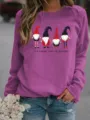 Christmas gnome print fleece sweatshirt, casual long sleeve crewneck top for women winter. - Light Purple
