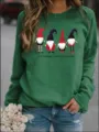 Christmas gnome graphic sweatshirt in green, long sleeve casual pullover for winter holiday. - Green