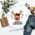 Christmas reindeer graphic t-shirt short sleeve holiday casual top for women and girls. - White