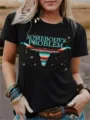 Women casual short sleeve t shirt featuring western bull skull graphic print black top new - S / Tops / Black