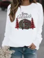White fleece-lined crewneck sweatshirt featuring a cute Christmas leopard camper print. - S / Tops / White
