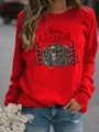 Christmas leopard camper print long sleeve crewneck sweatshirt for women casual top - S / Tops / Red