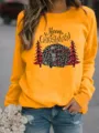 Women Christmas leopard camper print fleece sweatshirt long sleeve casual pullover top. - S / Tops / Yellow