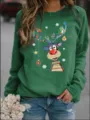 Felpa in pile verde con stampa renna di Natale, top pullover casual a maniche lunghe. - Verde