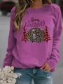 Christmas leopard camper print fleece sweatshirt, casual long sleeve crewneck top for winter. - Light Purple