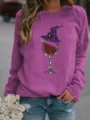 Sweatshirt violet à manches longues pour femmes pull décontracté avec motif de chapeau de sorcière - Mauve Clair