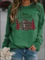 Christmas long sleeve crewneck sweatshirt with festive camper and tree graphic print casual top. - Green