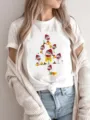 Close up detail shot of Christmas wine glass graphic short sleeve t-shirt with knotted hem. - S / Tops / White (FYA31106)