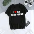 Camiseta negra de manga corta con estampado de corazon I love my boyfriend top casual - S / Tops / Estilo Negro (40118)