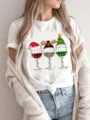 Christmas wine glasses graphic detail on white short sleeve t-shirt, casual holiday wear. - S / Tops / White (FYA31105)