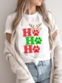 Christmas graphic short sleeve women t-shirt, cute paw print holiday white tee top. - S / Tops / White (HO HO HO Print)