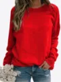 Women casual red crewneck long sleeve sweatshirt paired with ripped jeans and flowers. - Red