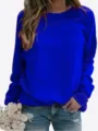 Women casual royal blue crewneck long sleeve sweatshirt, comfortable basic pullover top. - Blue