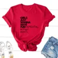 Kokkino kontomano t-shirt me feministiko slogan print casual kalokairino top - S / Tops / Κόκκινο