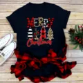Schwarzes Kurzarm-T-Shirt mit Weihnachtsmotiv und Aufdruck fuer Damen und Herren. - S / Oberteile / Schwarz