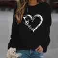 Γυναικείο casual φούτερ με μακριά μανίκια και χαριτωμένο τύπωμα καρδιάς και πεταλούδας. - S / Tops / Μαύρο