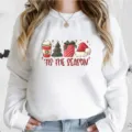 Casual white long-sleeve crewneck sweatshirt featuring a festive Christmas graphic print for women. - White