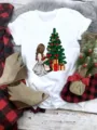 Women's Christmas graphic print short sleeve white t-shirt for holiday casual wear - S / Christmas Girl Illustration Top (QLO31129) / White