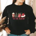 Christmas graphic long sleeve black sweatshirt casual holiday pullover top for women daily wear - S / Tops / Black